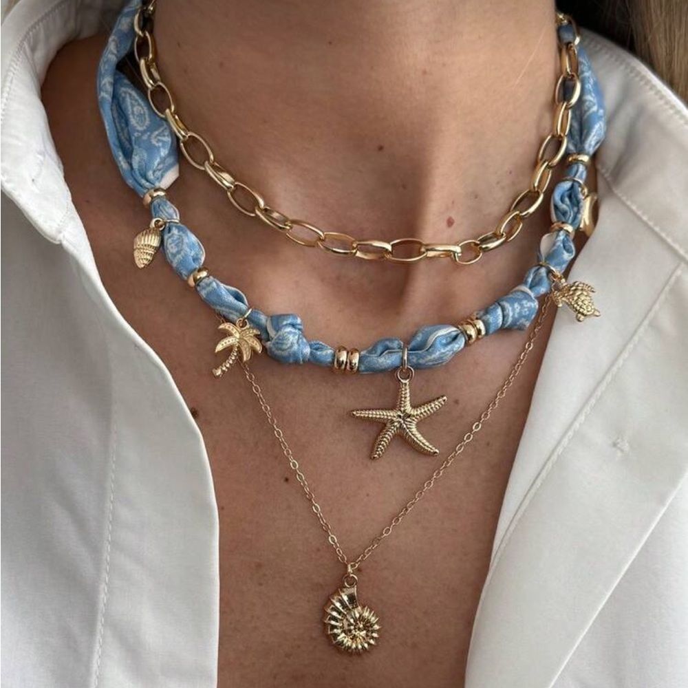 Gold and Blue Layered Necklace Set M570